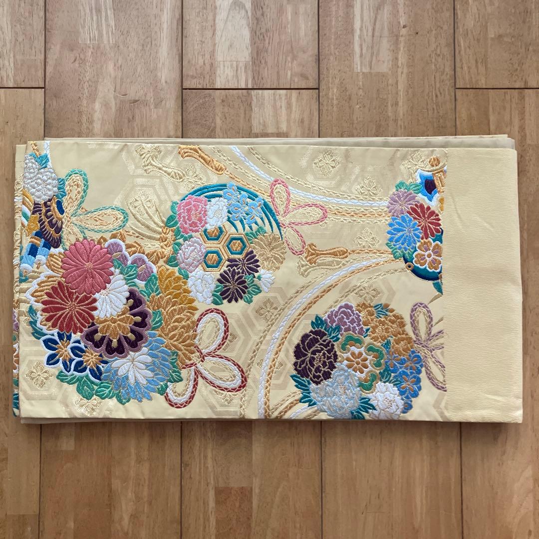 赤色花柄振袖 着物 成人式　帯