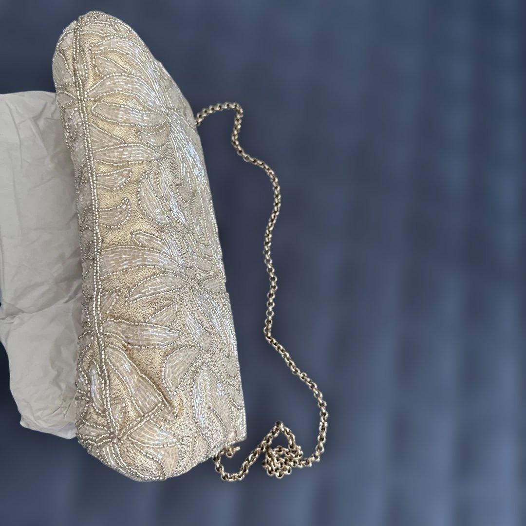 ビーズ刺繍 アイボリー クラッチバッグ