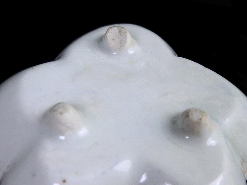 古伊万里　染付　岩に菊の図　梅型変形皿　豆皿　E585AS-CQy