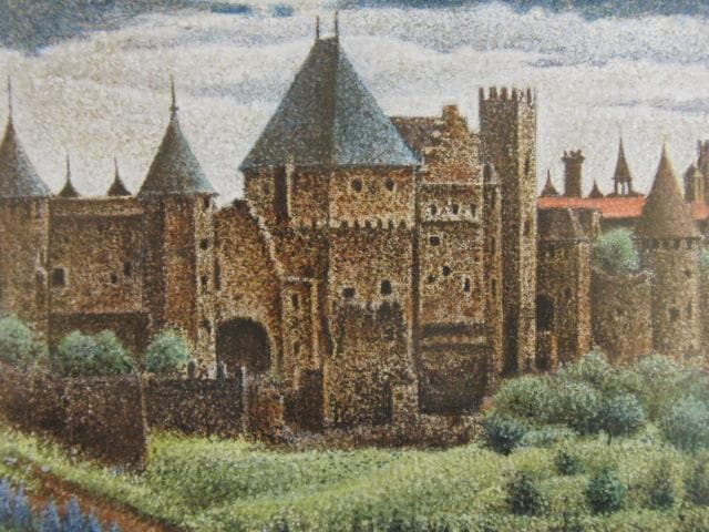 桑島春彦、【カルカソンヌの城】、希少な限定額装用画集画、新品高級額 額装付