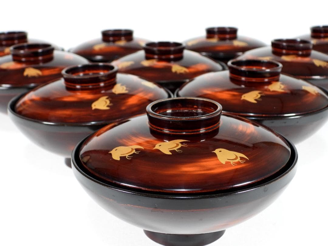 輪島　山水風景金蒔絵　木製　蓋付大椀　お煮物椀　吸物椀　10客