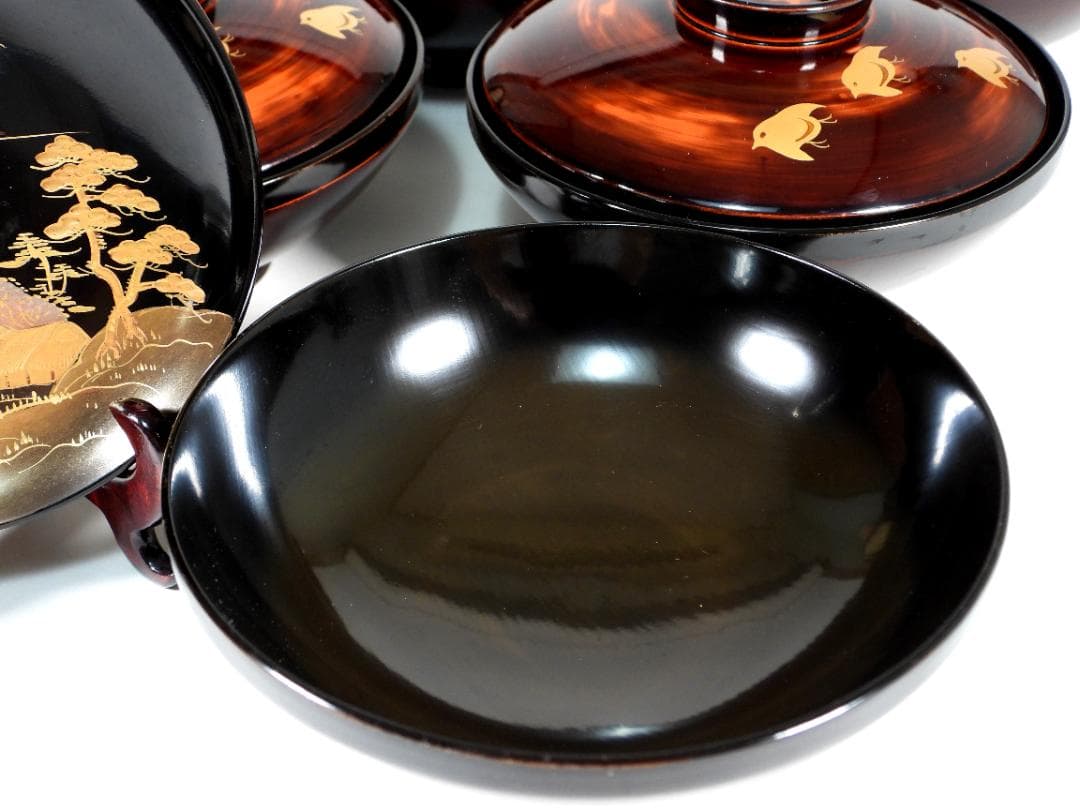 輪島　山水風景金蒔絵　木製　蓋付大椀　お煮物椀　吸物椀　10客