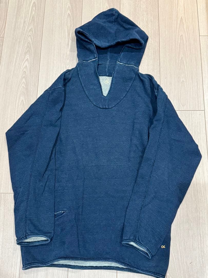 45Rインディゴ染フード付き Vネックパーカーサイズ3