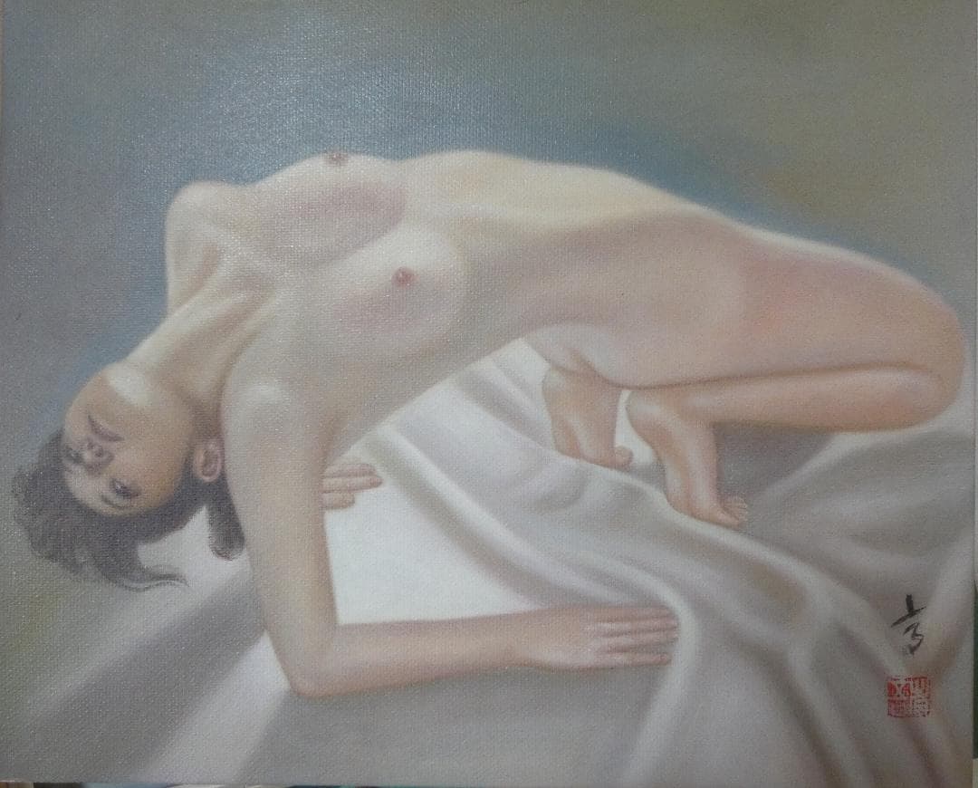 絵画　 油彩　高塚省吾「人物」 サイン　F8サイズ　額装済み 肉筆手描き