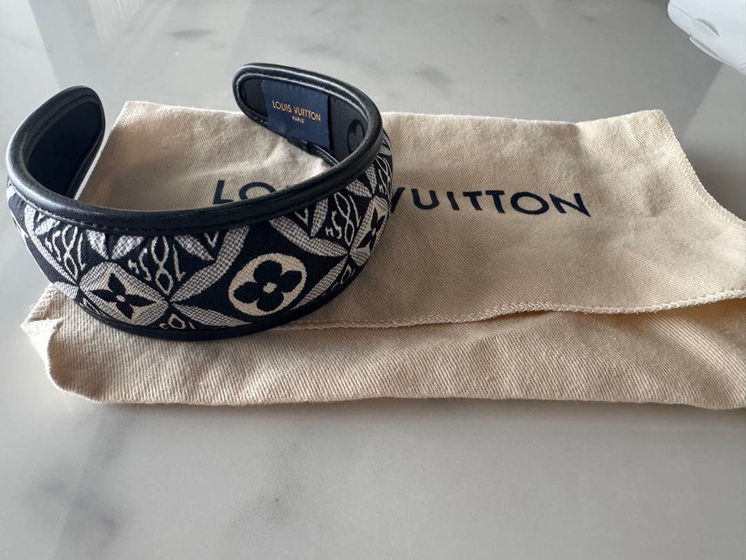 ルイヴィトン モノグラム カチューシャ ヘアバンド シルク レザー ブラック