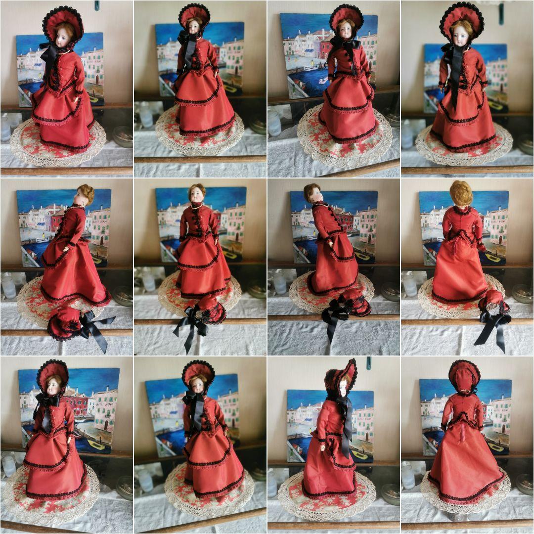 アンティーク ゴーチェ フレンチファッションビスクドール 赤と黒のドレス ２号