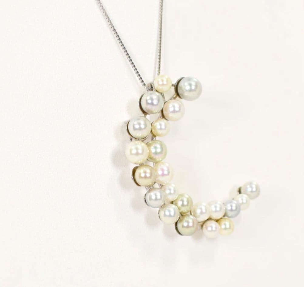 アコヤ真珠 三日月型ペンダントトップブローチ マルチカラー