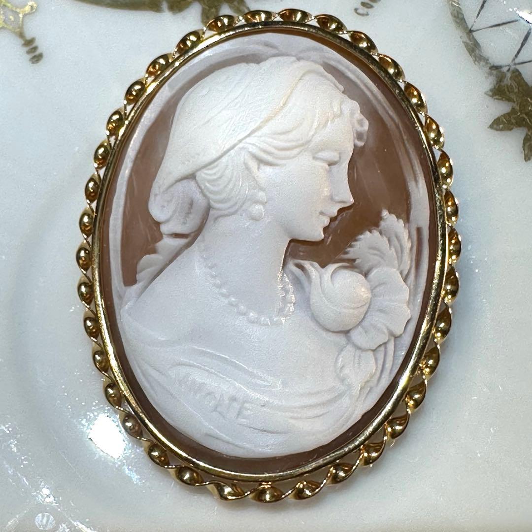 K18 ￼シェルカメオ ブローチ、ペンダントトップ兼用