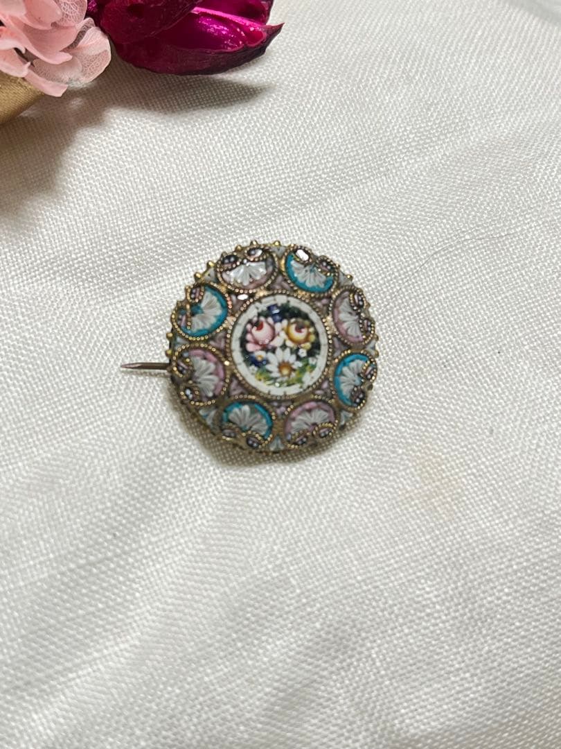 マイクロモザイク ブローチ イギリスアンティーク 英国