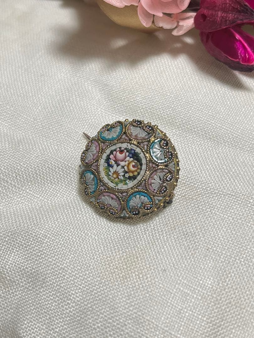 マイクロモザイク ブローチ イギリスアンティーク 英国