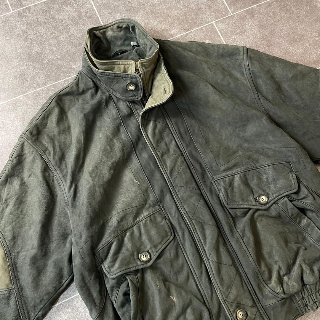 90s vintage 本革 レザージャケット スタンドカラー 2重襟 切替