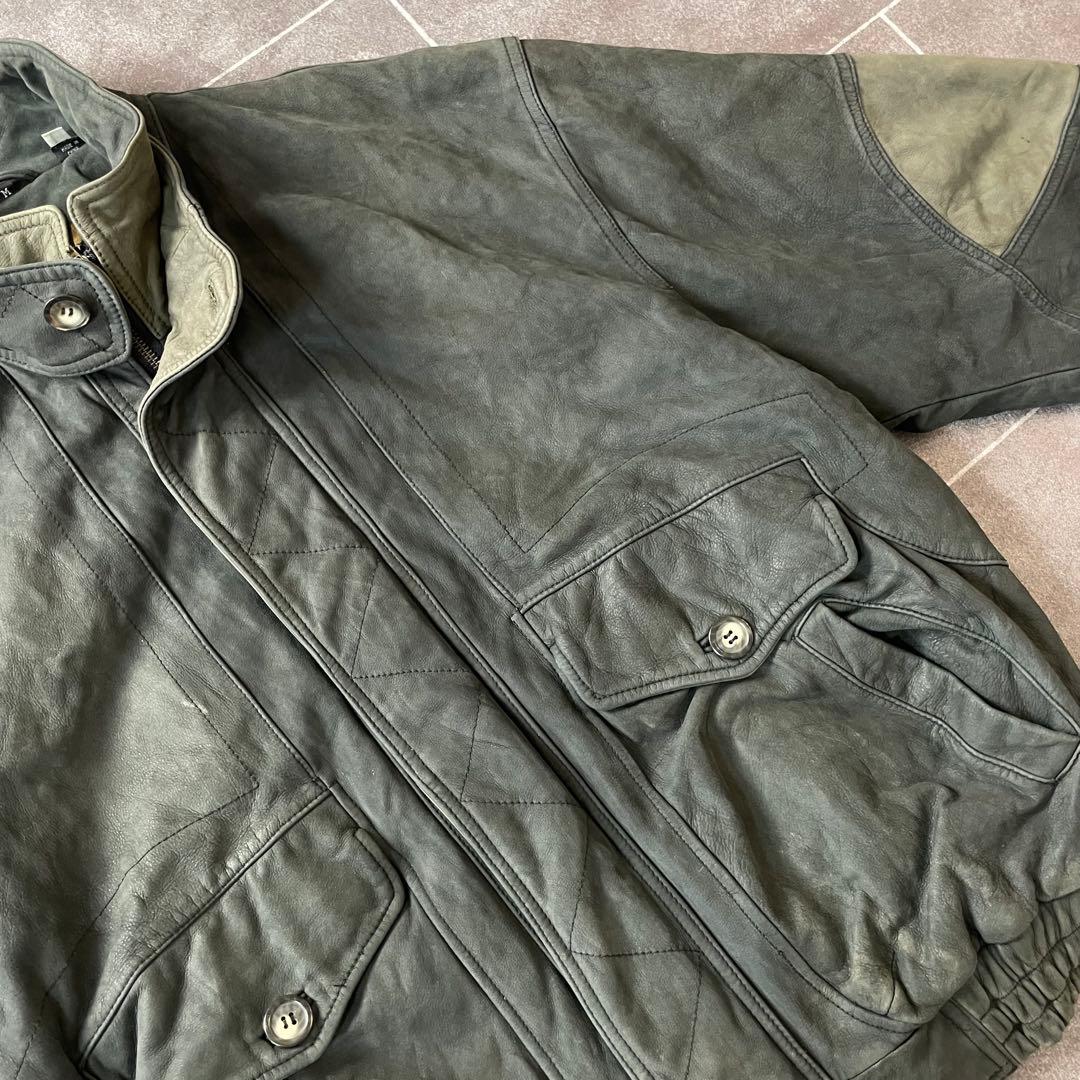 90s vintage 本革 レザージャケット スタンドカラー 2重襟 切替