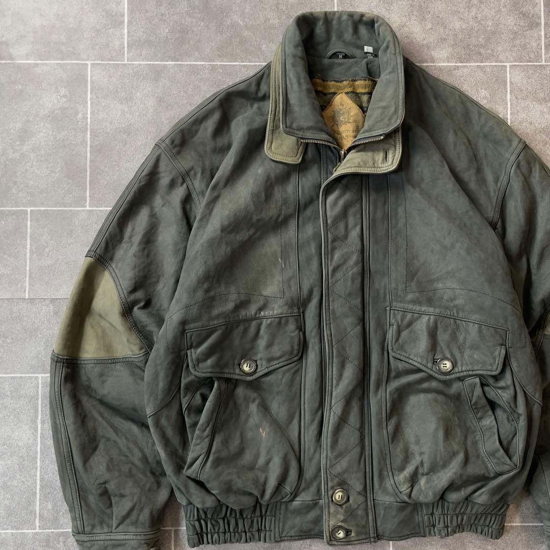 90s vintage 本革 レザージャケット スタンドカラー 2重襟 切替
