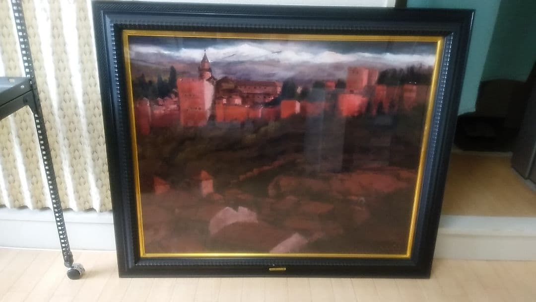 スペイン風景油絵40号 松田　弘　赤い城（アルハンブラ宮殿)