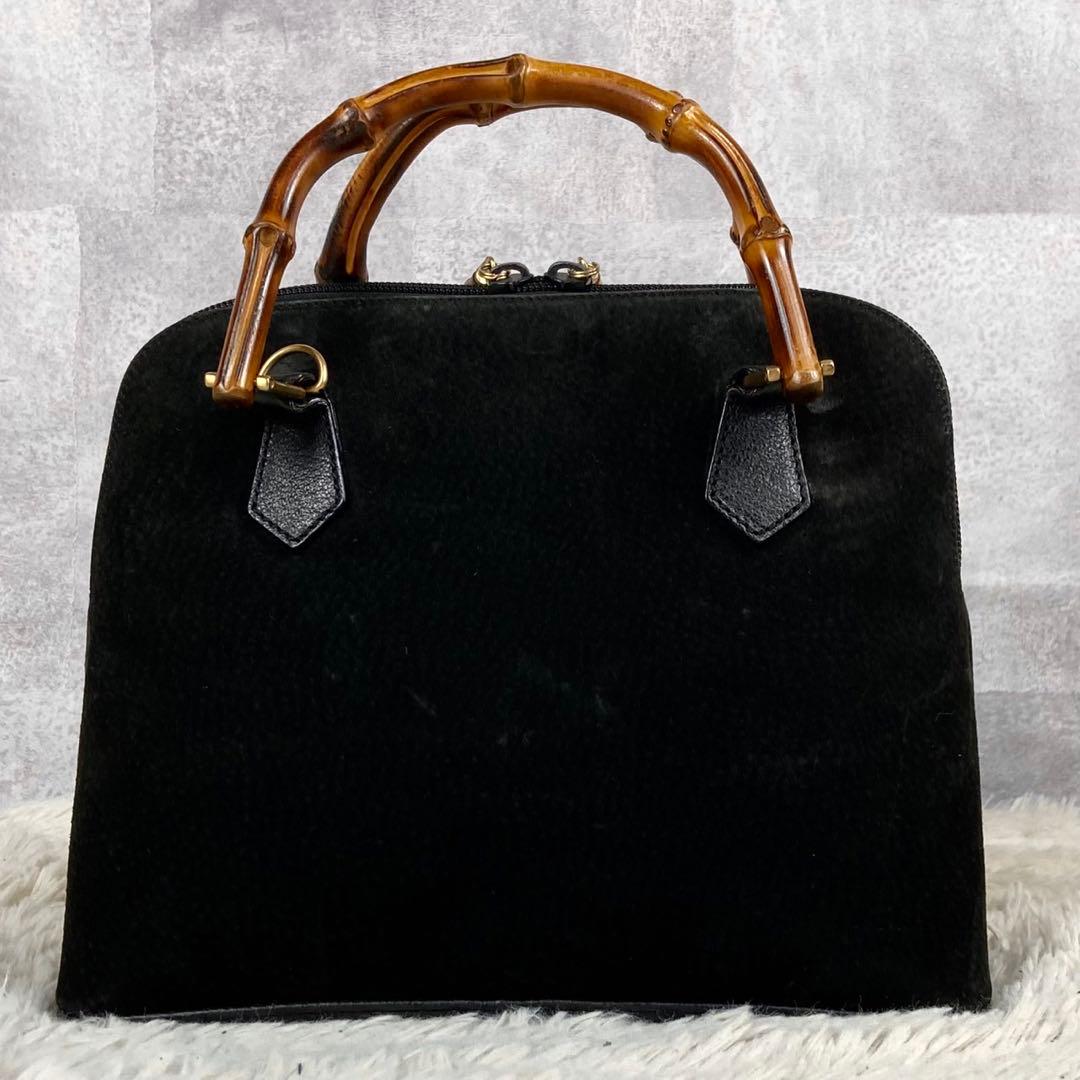 美品 オールドグッチ 2way スエード レザー バンブー 斜め掛け ブラック