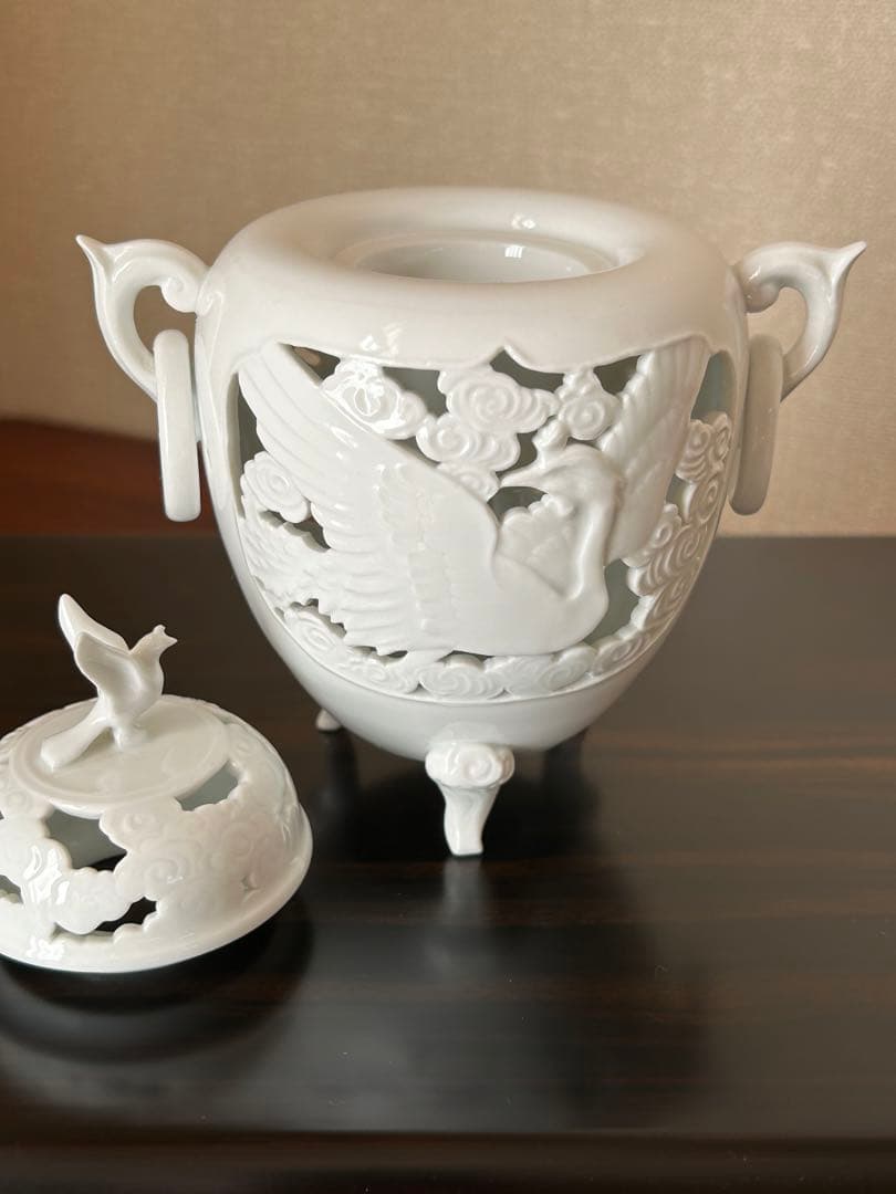 白磁透かし香炉　一壺　三脚　茶道具　箱無し