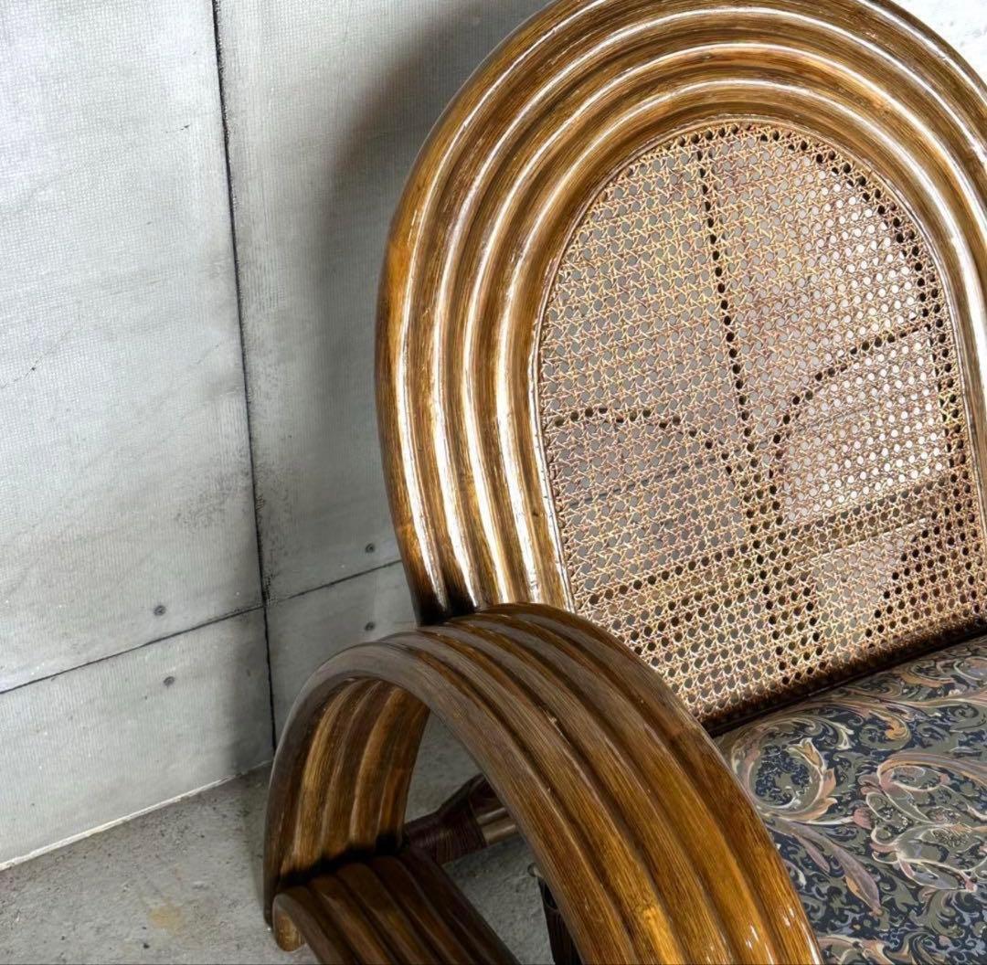 ꧁オールドラタン꧂カフェ風✦レトロラタン大型アームチェア　1人掛けソファー