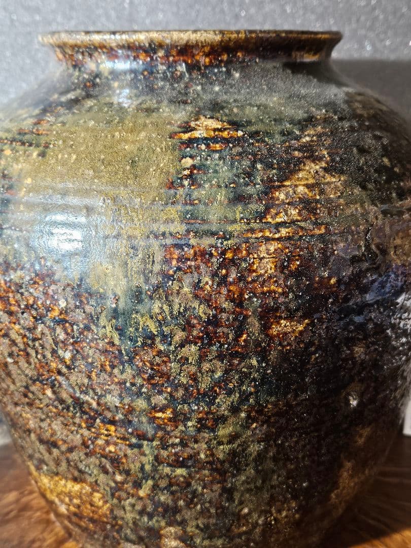 名壺❗】17世紀頃　東南アジア 古琉球系　窯変　双耳　大壺　酒会壺 【見事な窯変