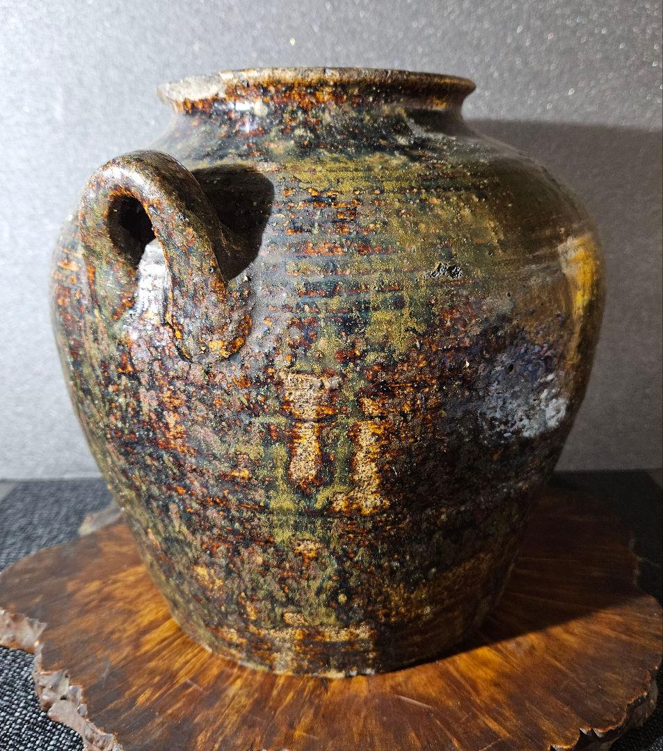 名壺❗】17世紀頃　東南アジア 古琉球系　窯変　双耳　大壺　酒会壺 【見事な窯変