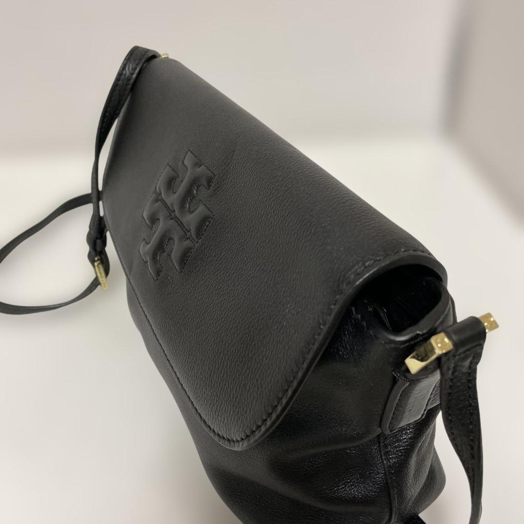 トリーバーチ テアメッセンジャーバッグ ショルダー レザー ブラック 中古