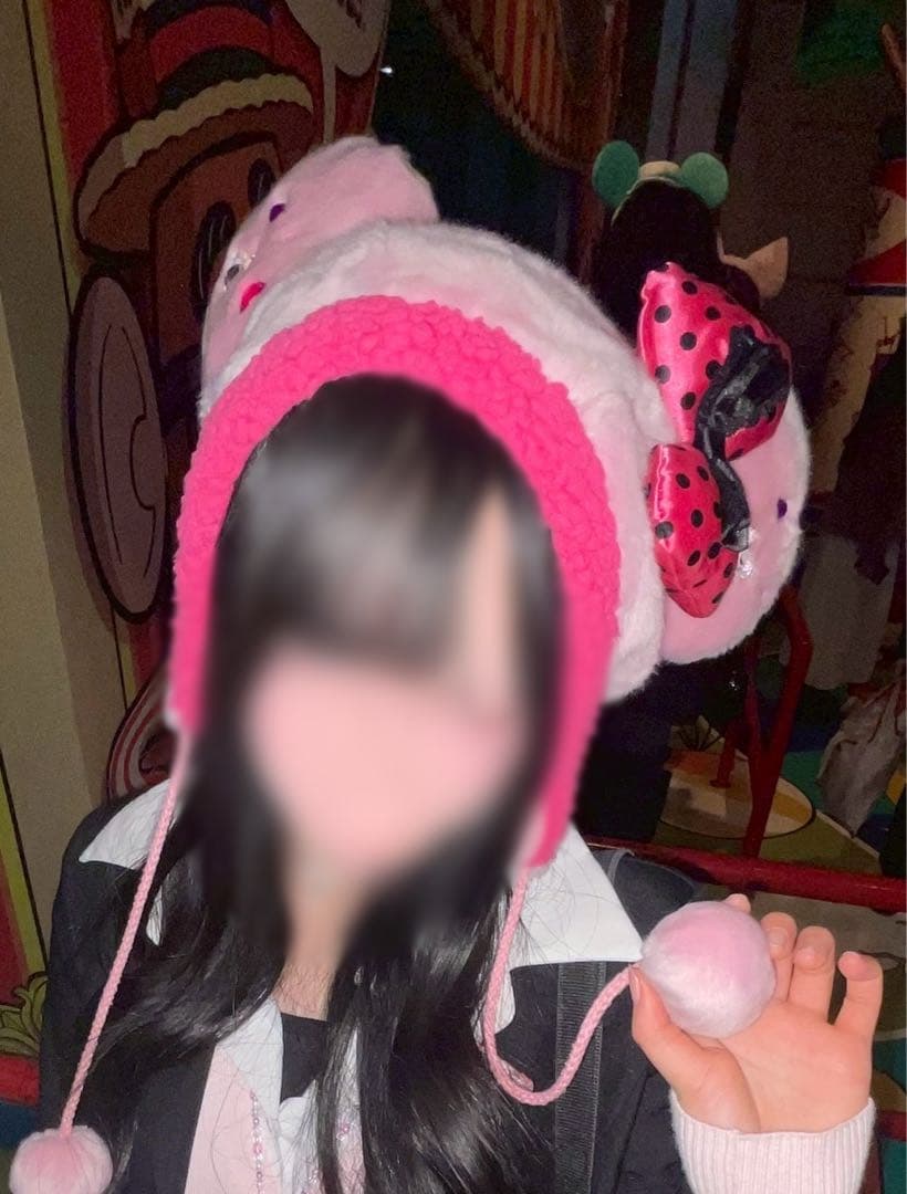 ミニー ファンキャップ リボン 黒 ピンク