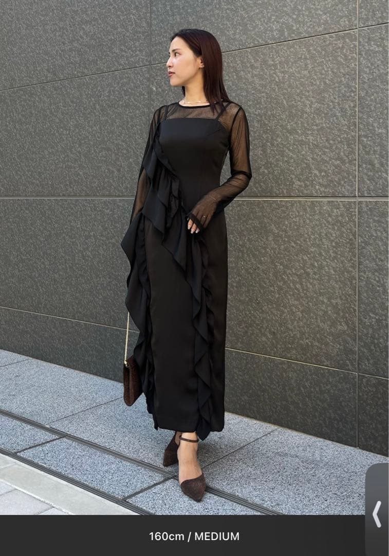 LAGUNAMOON シアートップス付 フリルキャミドレス M ブラック