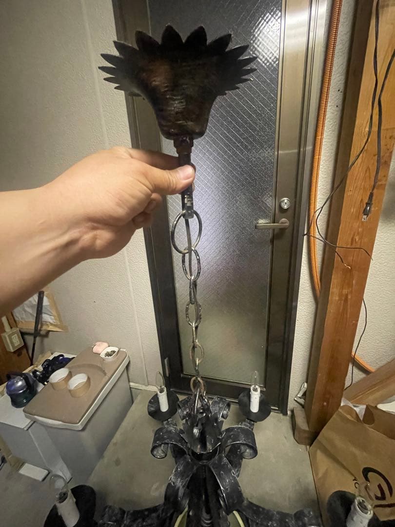 大正ロマン　6灯シャンデリア　アンティーク　燭台風　洋館　レトロ　鉄製　中古品