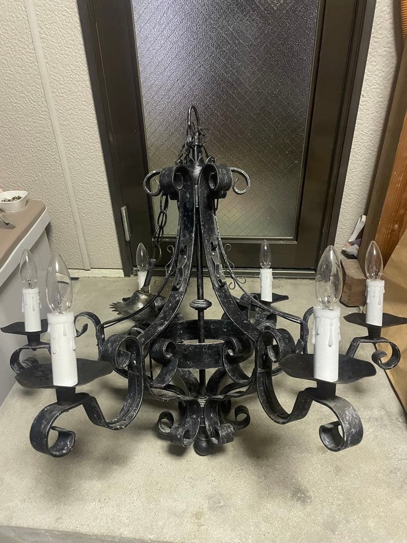 大正ロマン　6灯シャンデリア　アンティーク　燭台風　洋館　レトロ　鉄製　中古品