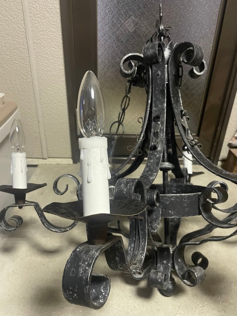 大正ロマン　6灯シャンデリア　アンティーク　燭台風　洋館　レトロ　鉄製　中古品