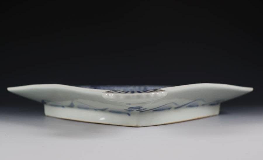 （貴重）古伊万里 　江戸期天保年　染付扇形地図皿 　M320