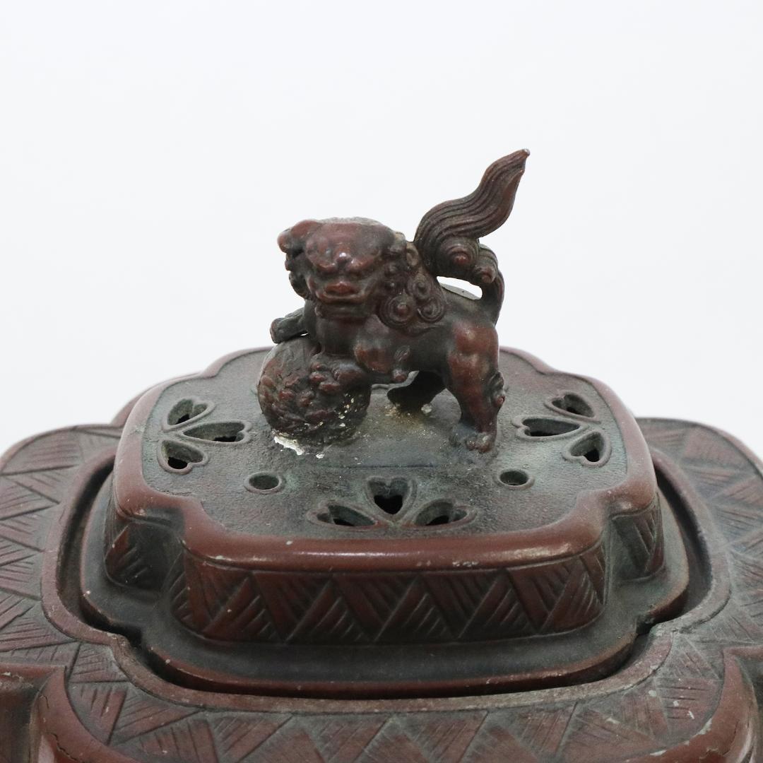 高岡銅器 佐野宏采 山水 風景図 玉乗獅子摘 四足香炉