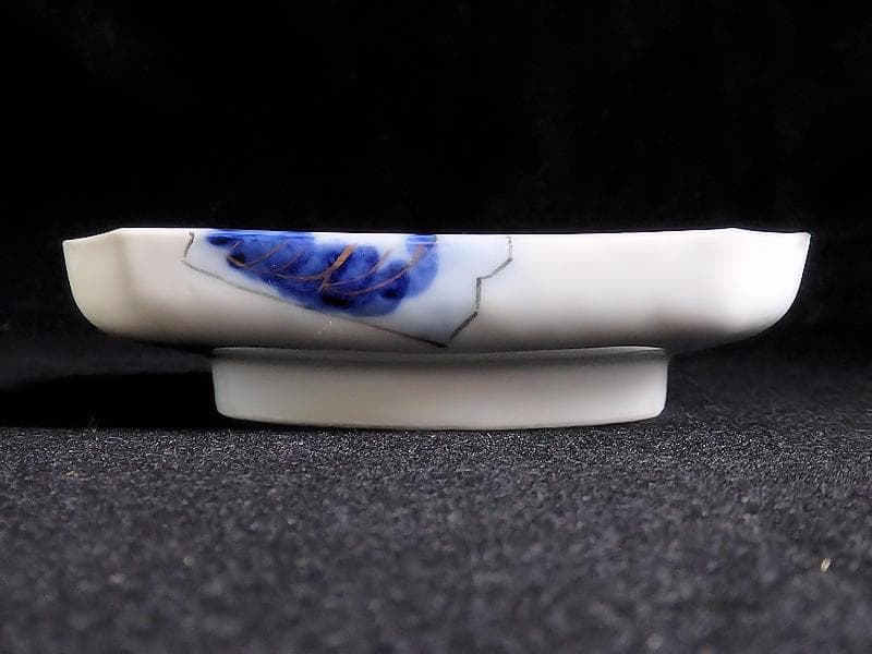 古伊万里　染錦　松に丹頂鶴の図　角皿　４枚　D827AS-BJn