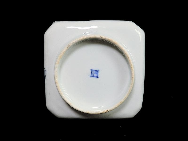 古伊万里　染錦　松に丹頂鶴の図　角皿　４枚　D827AS-BJn