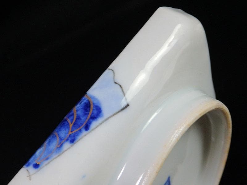 古伊万里　染錦　松に丹頂鶴の図　角皿　４枚　D827AS-BJn