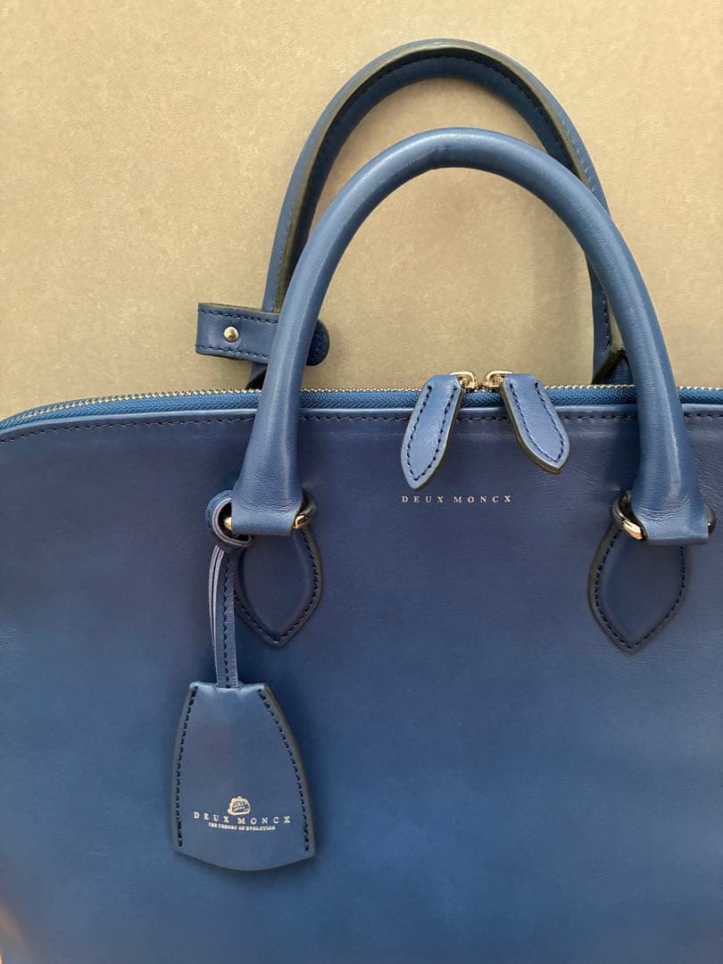 美品　DEUX MONCX ビジネスバッグ 2way レザー ブルー