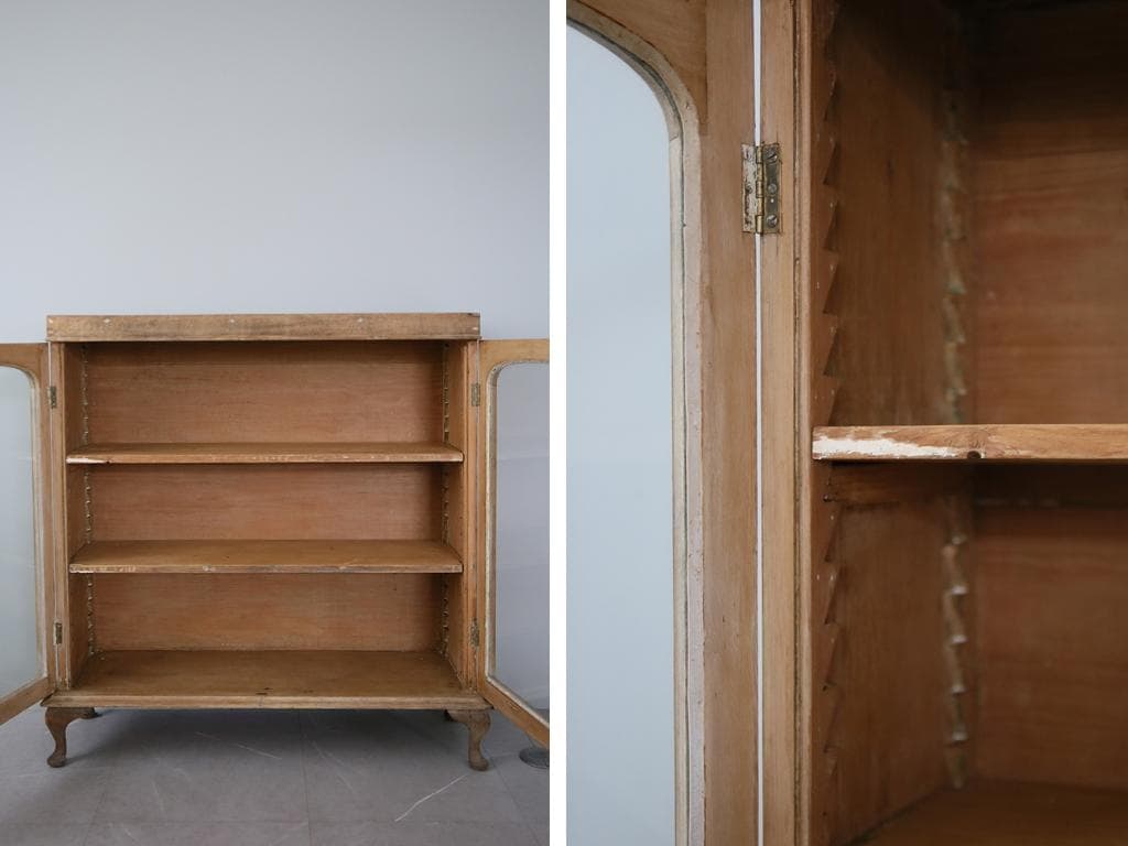 英国アンティーク木製ブックケースキャビネット/本棚/食器棚/飾り棚(92-244