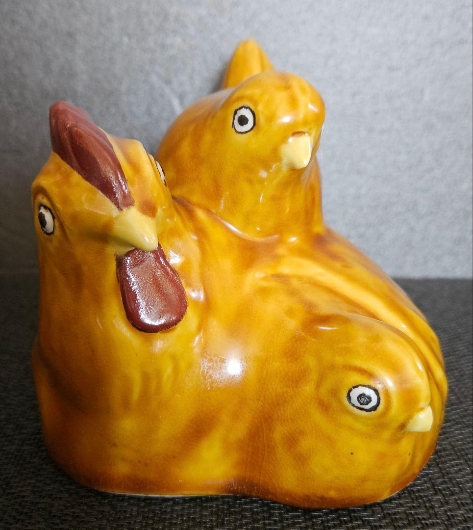 文化勲章受賞作家　日本芸術院会員　九谷焼　浅蔵五十吉造　慈愛　にわとり置物　共箱