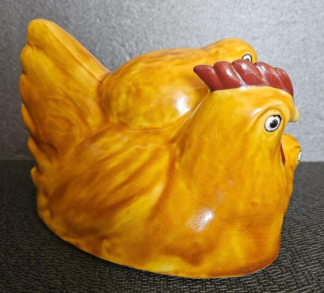 文化勲章受賞作家　日本芸術院会員　九谷焼　浅蔵五十吉造　慈愛　にわとり置物　共箱