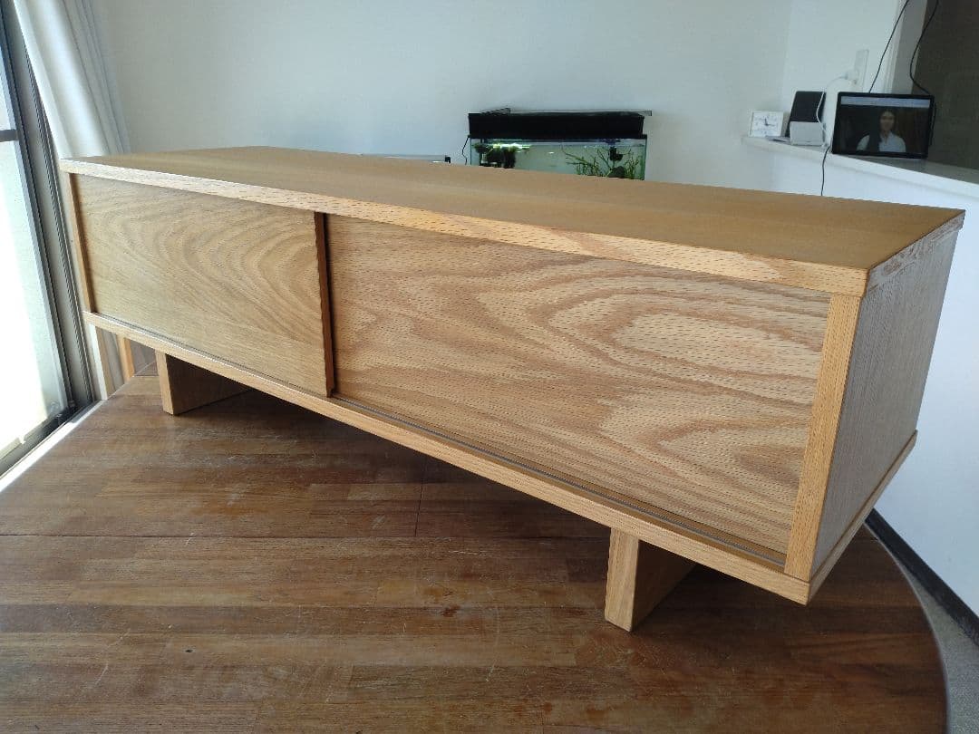 【訳あり美品】MUJI無印良品 オーク材テレビ台110cm/引戸AVラックボード