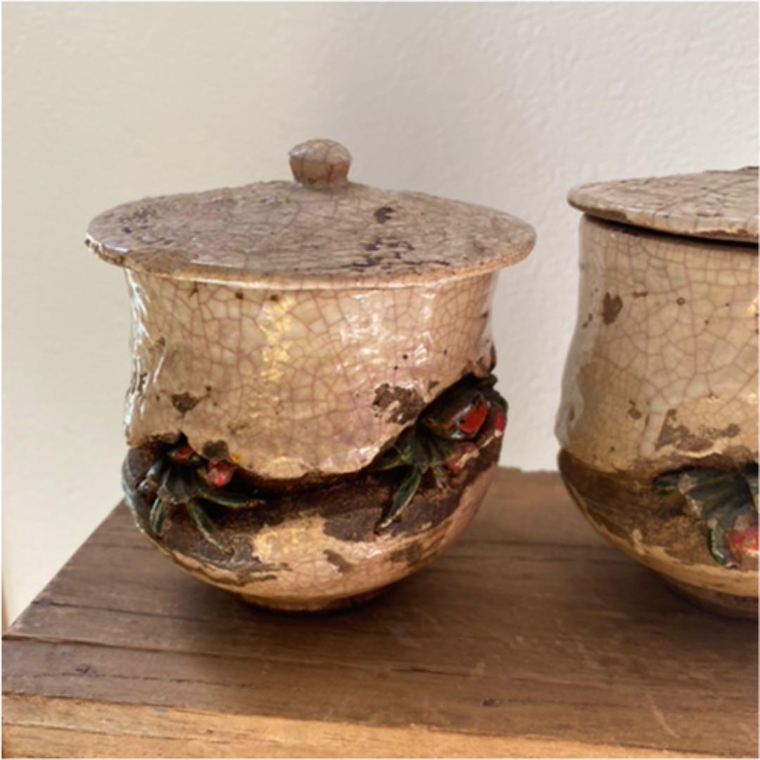 楽山焼　蟹　湯呑み　水月焼　骨董品　時代物