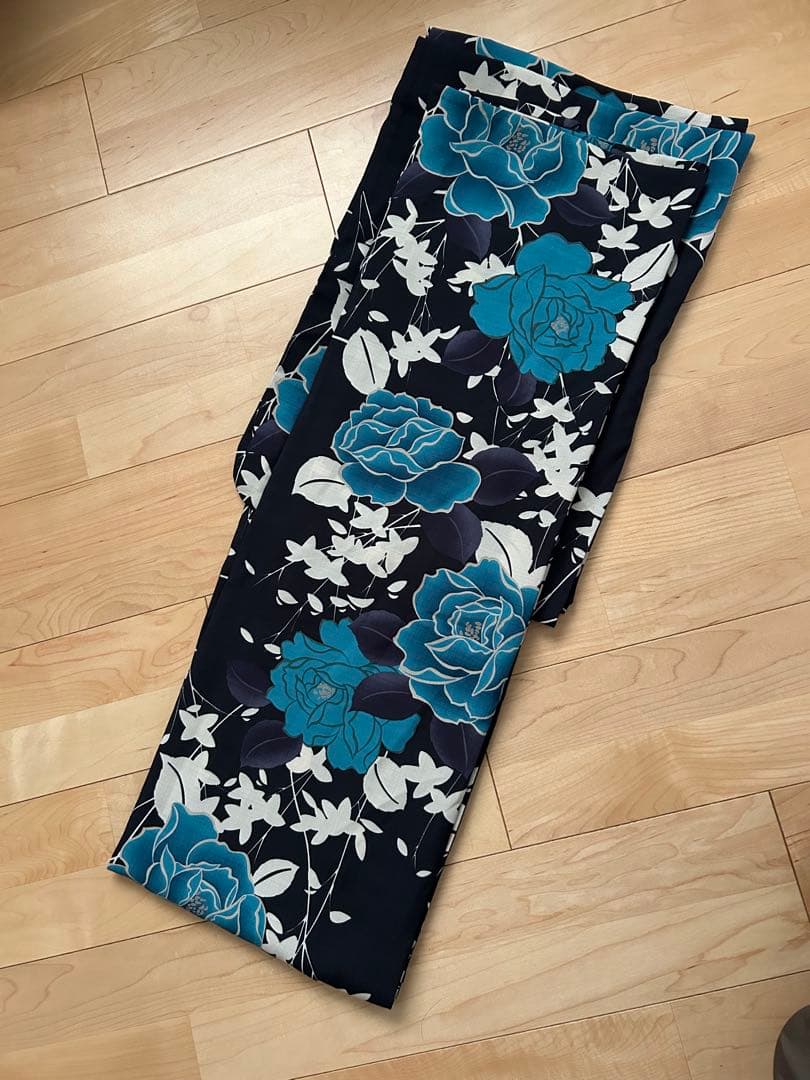 浴衣単品　撫松庵　浴衣　薔薇　青　ネイビー　セオアルファ