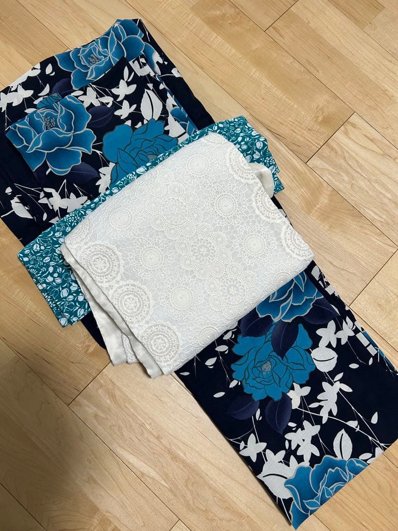 浴衣単品　撫松庵　浴衣　薔薇　青　ネイビー　セオアルファ