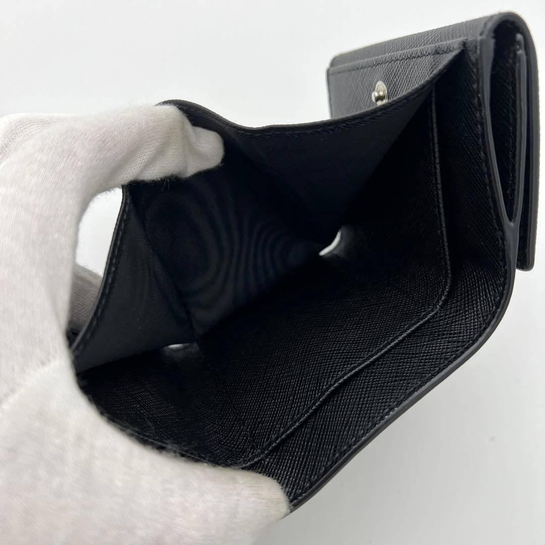 【希少品】プラダ サフィアーノ トライアングルロゴ 三つ折り財布 ブラック