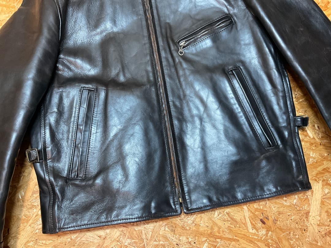 エアロレザー 飛行機タグ 90s ハーフベルテッド ホースハイド ライダース