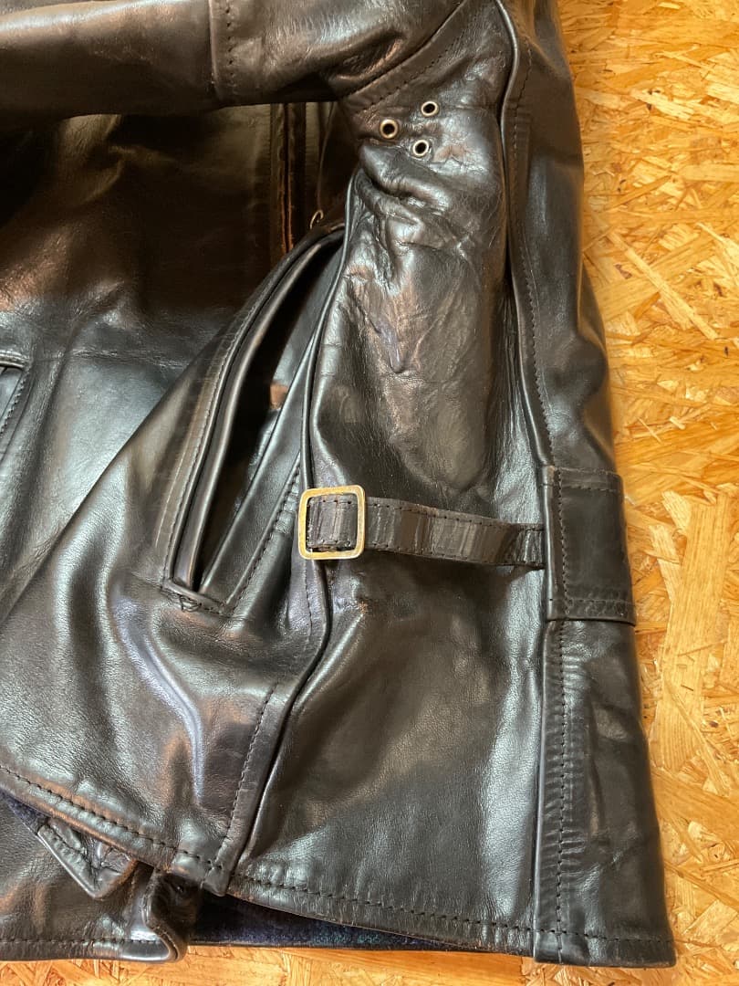 エアロレザー 飛行機タグ 90s ハーフベルテッド ホースハイド ライダース