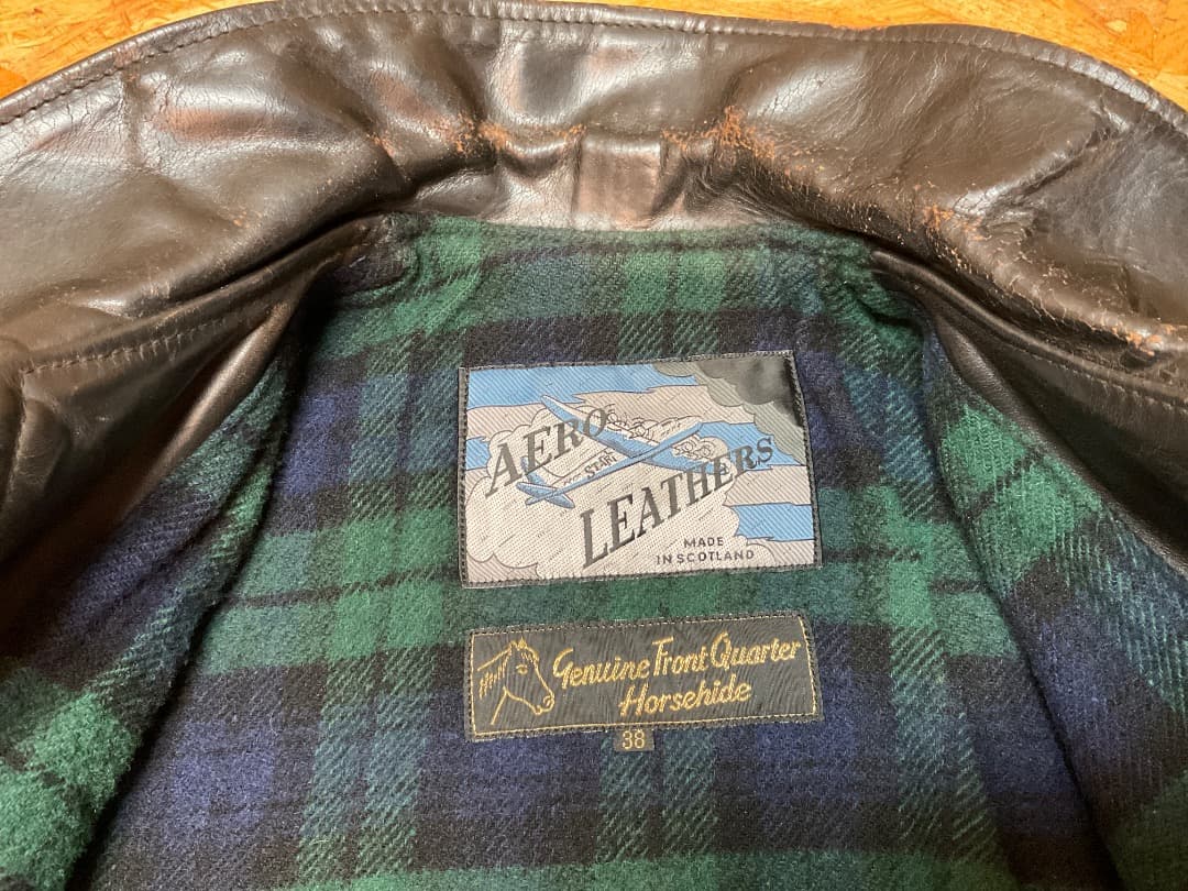 エアロレザー 飛行機タグ 90s ハーフベルテッド ホースハイド ライダース