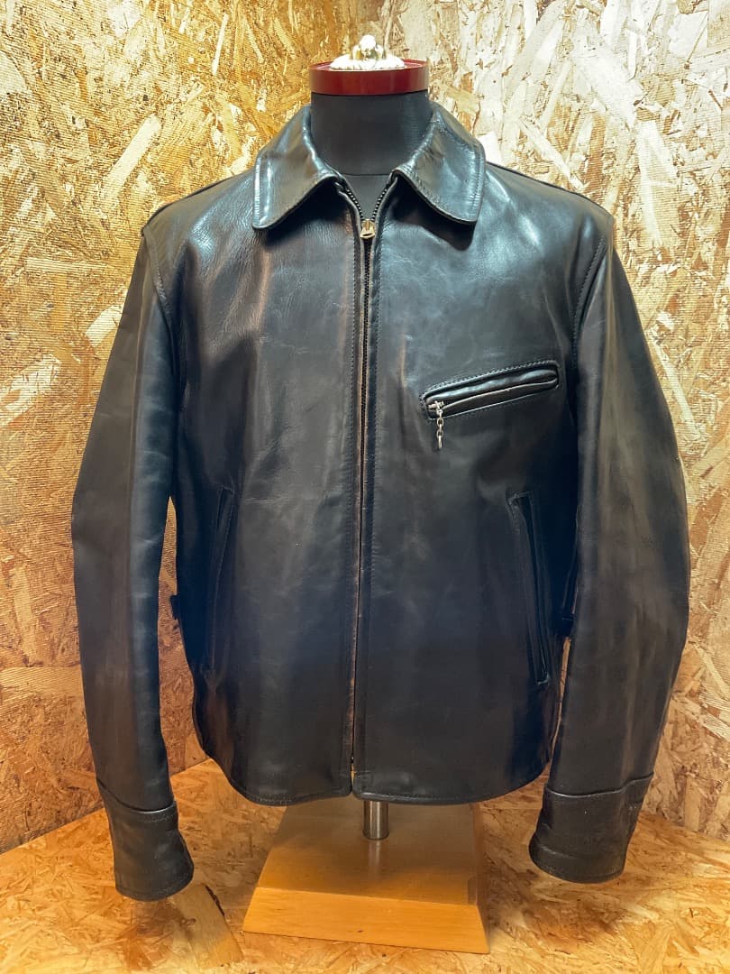 エアロレザー 飛行機タグ 90s ハーフベルテッド ホースハイド ライダース