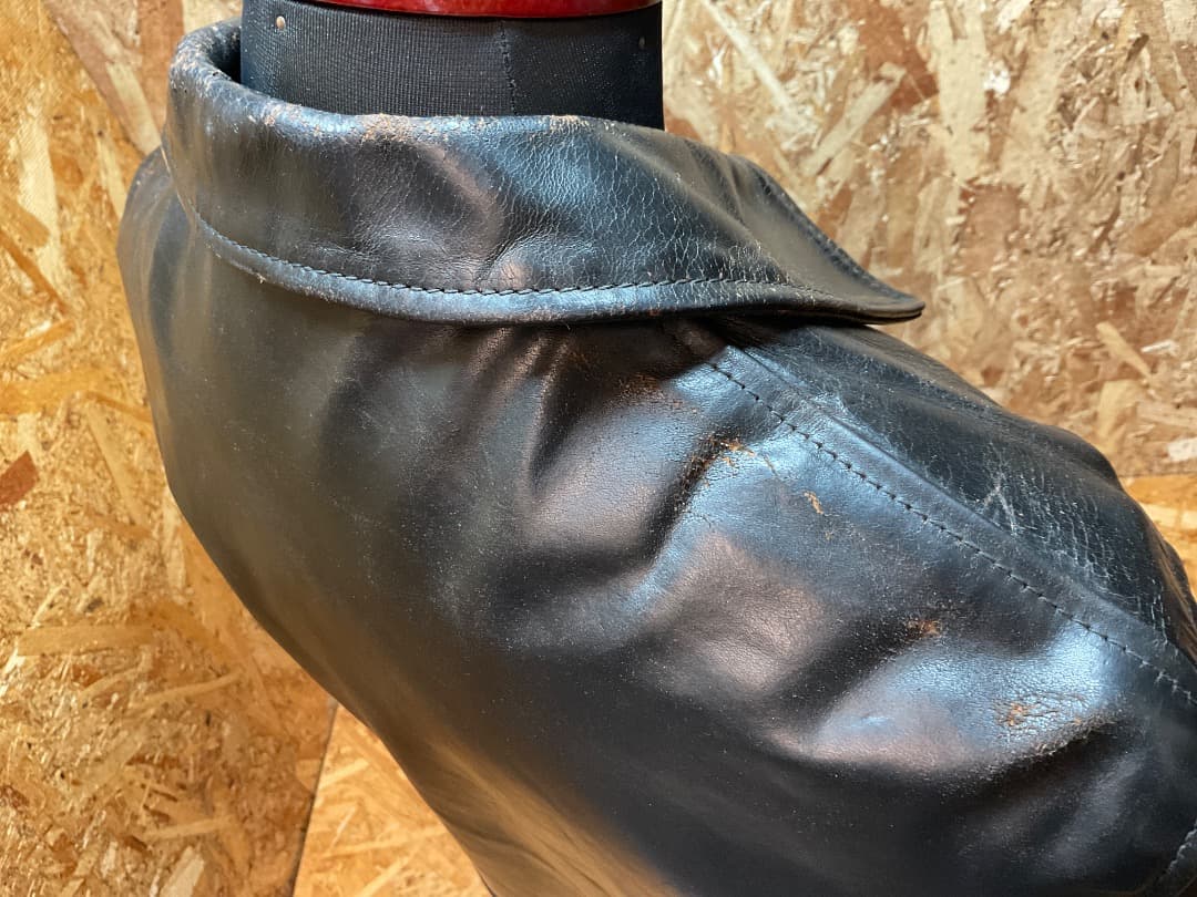 エアロレザー 飛行機タグ 90s ハーフベルテッド ホースハイド ライダース