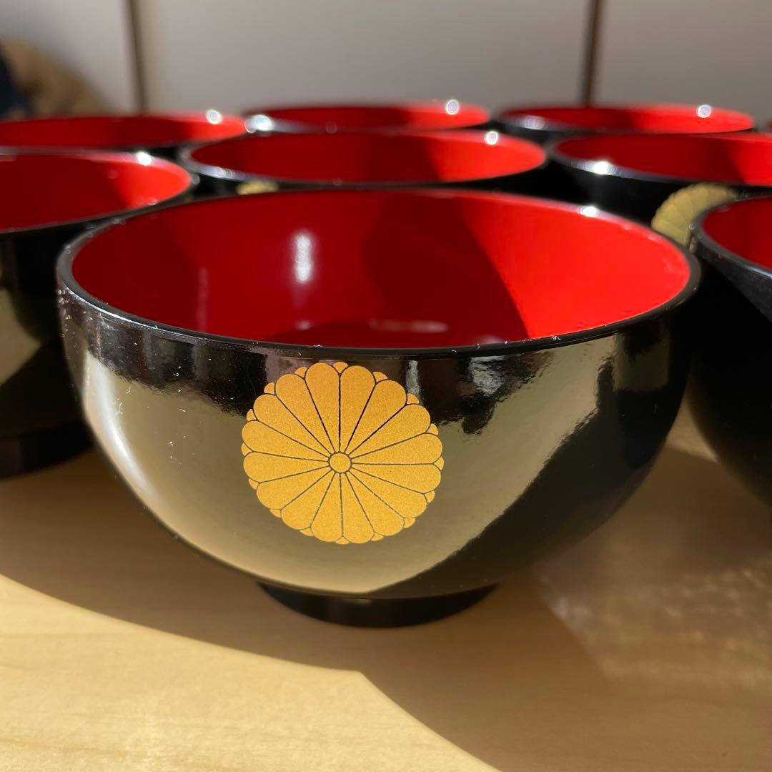 菊紋入り　黒　赤　高級会津漆器椀 吸物　割烹　10個セット　昭和レトロ