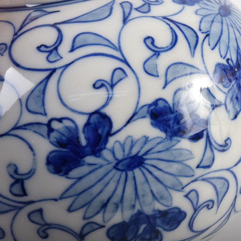 茶道具　古陶園　竹鳳窯　伊藤伊平作　染付菊唐草文　茶壺　共布共箱　V　8013